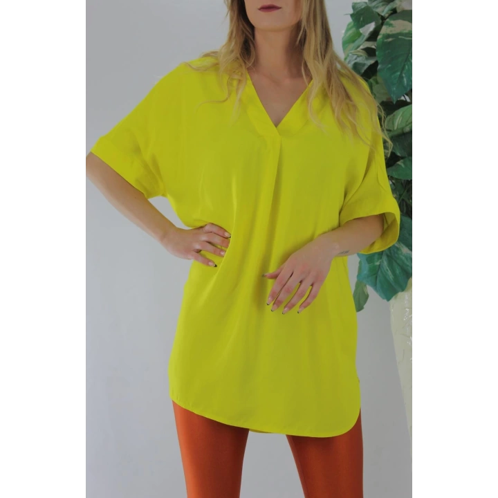 Dokuma V yaka Bluz Sarı - 1297.85