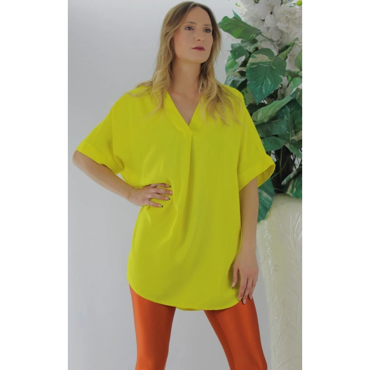 Dokuma V yaka Bluz Sarı - 1297.85