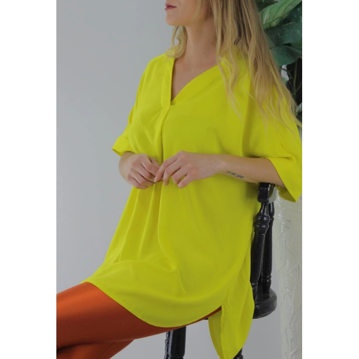 Dokuma V yaka Bluz Sarı - 1297.85
