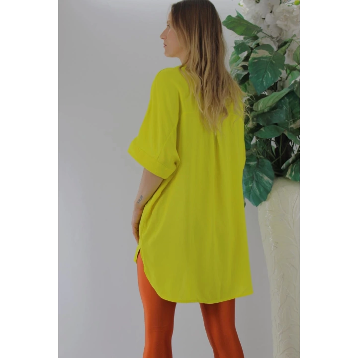 Dokuma V yaka Bluz Sarı - 1297.85