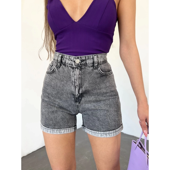 Duble Paça Yıkamalı Denim Şort