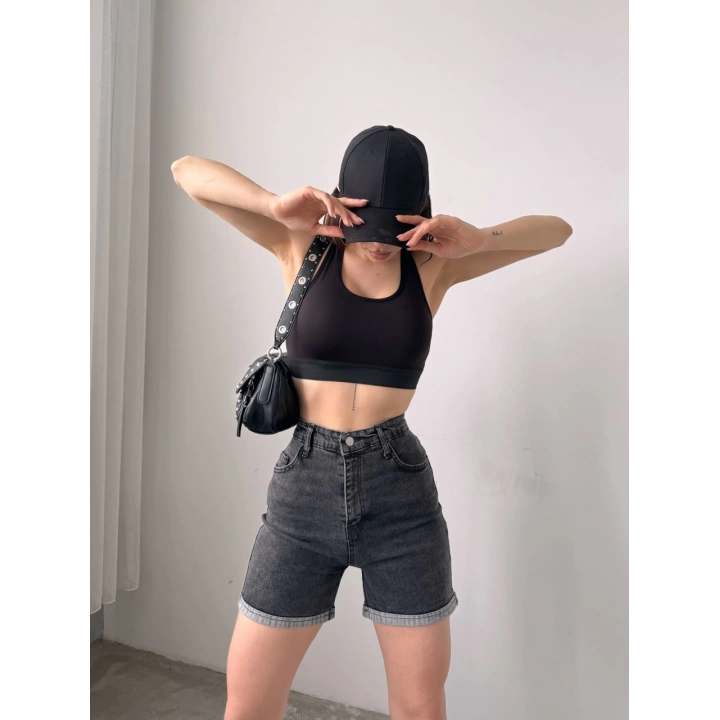 Duble Paça Yıkamalı Denim Şort