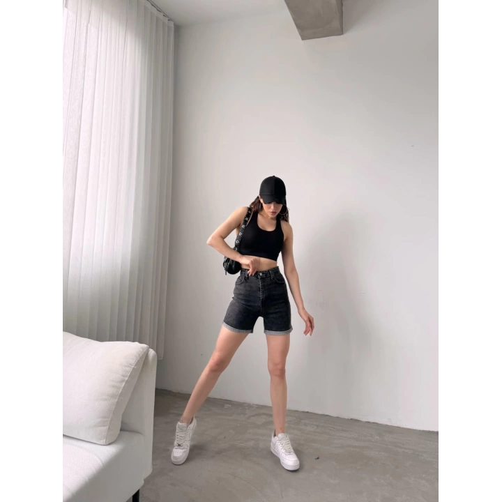 Duble Paça Yıkamalı Denim Şort
