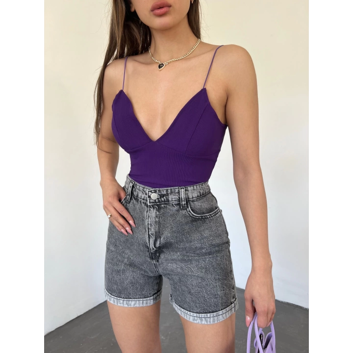 Duble Paça Yıkamalı Denim Şort