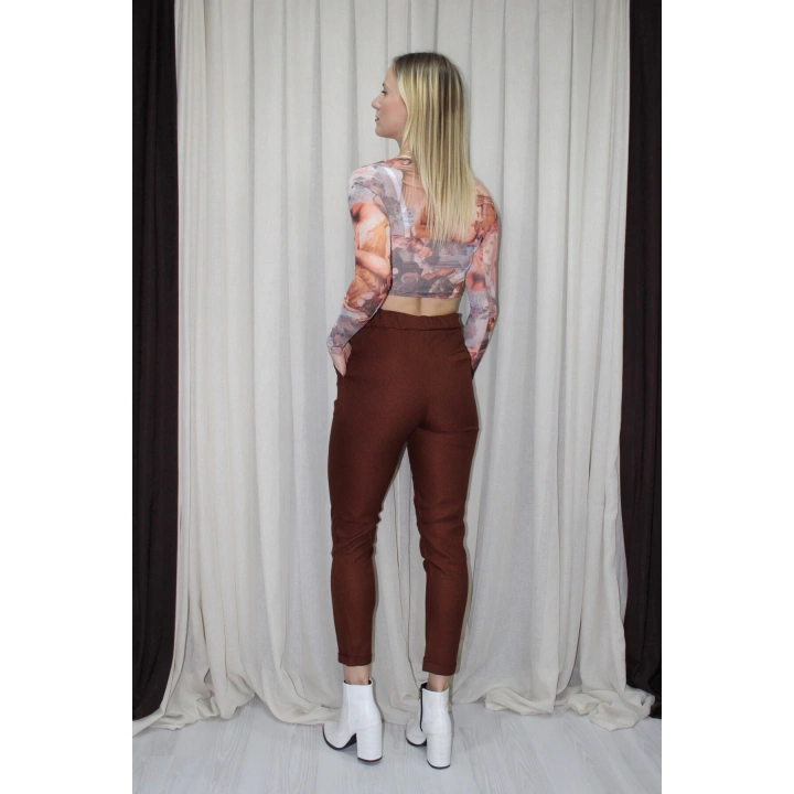 Duble Paça Yün Efekt Pantolon Taba - 1362