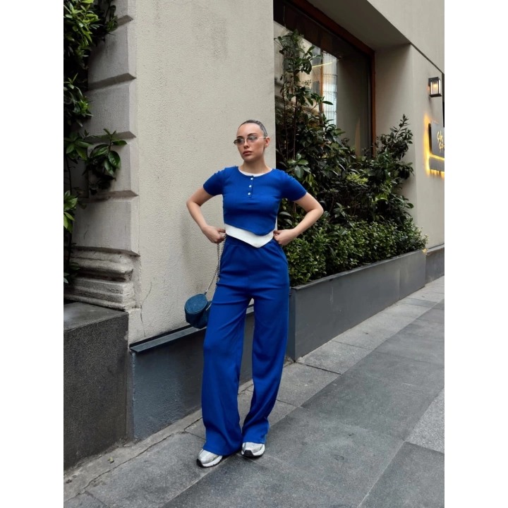 Düğme yakalı saks alt üst takım s3943