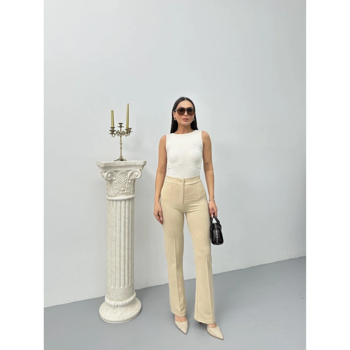 Düğmeli Palazzo pantolon bej p170091