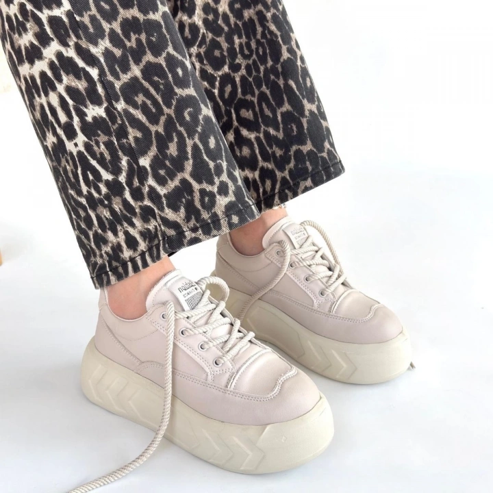 Emwa Bej Cilt Bağcıklı Spor Ayakkabı