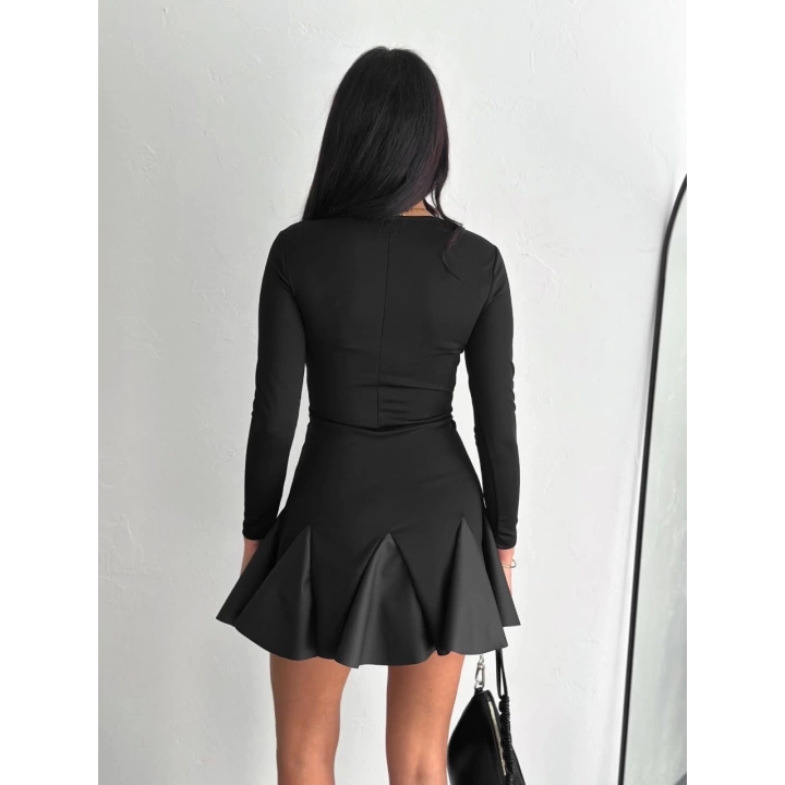 Eteği kloş crep mini elbise s1267