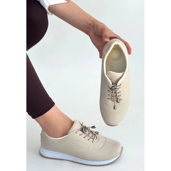 Finna Bej Cilt Bağcıklı Spor Ayakkabı