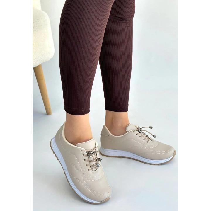 Finna Bej Cilt Bağcıklı Spor Ayakkabı