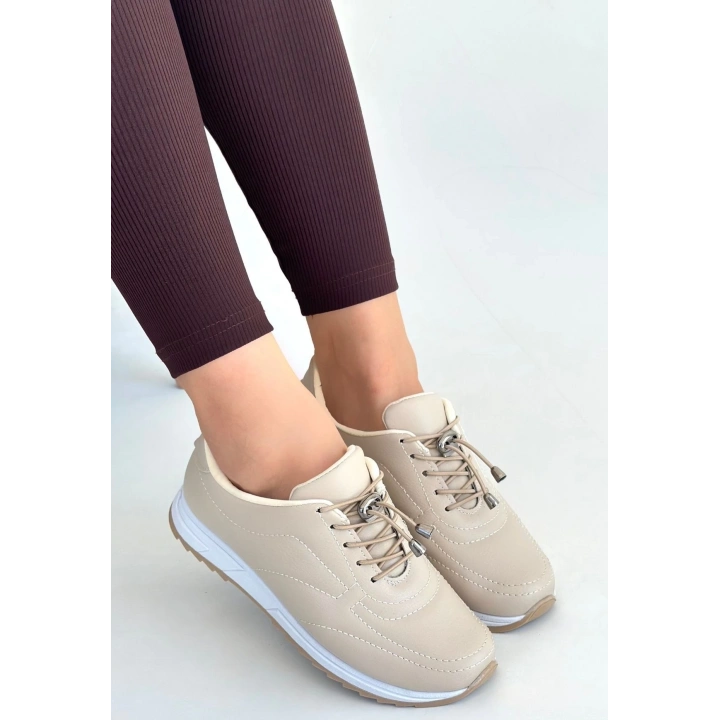 Finna Bej Cilt Bağcıklı Spor Ayakkabı