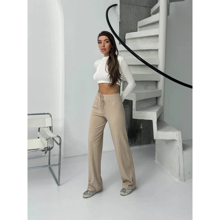 Fitilli şardonlu pantolon bej a4058