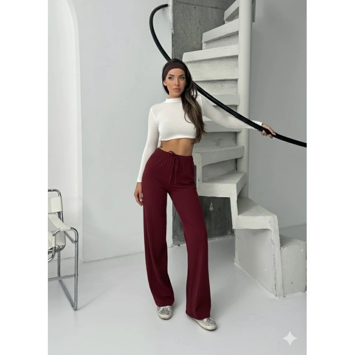 Fitilli şardonlu pantolon bordo a4058