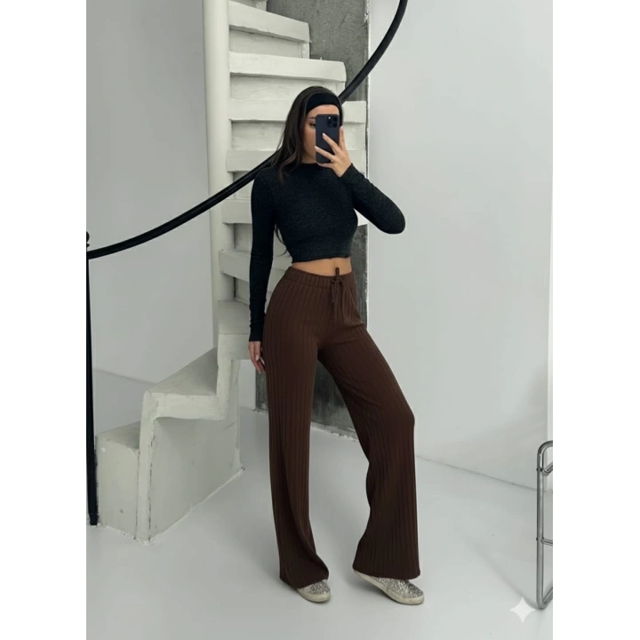Fitilli şardonlu pantolon kahve a4058