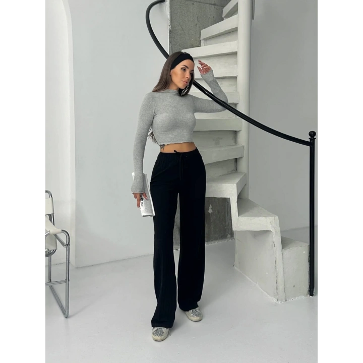 Fitilli şardonlu pantolon siyah a4058