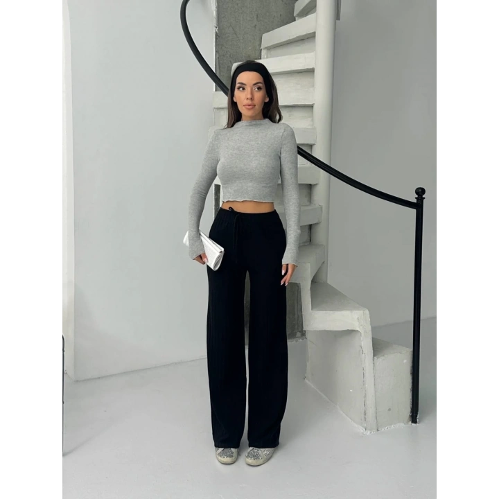 Fitilli şardonlu pantolon siyah a4058