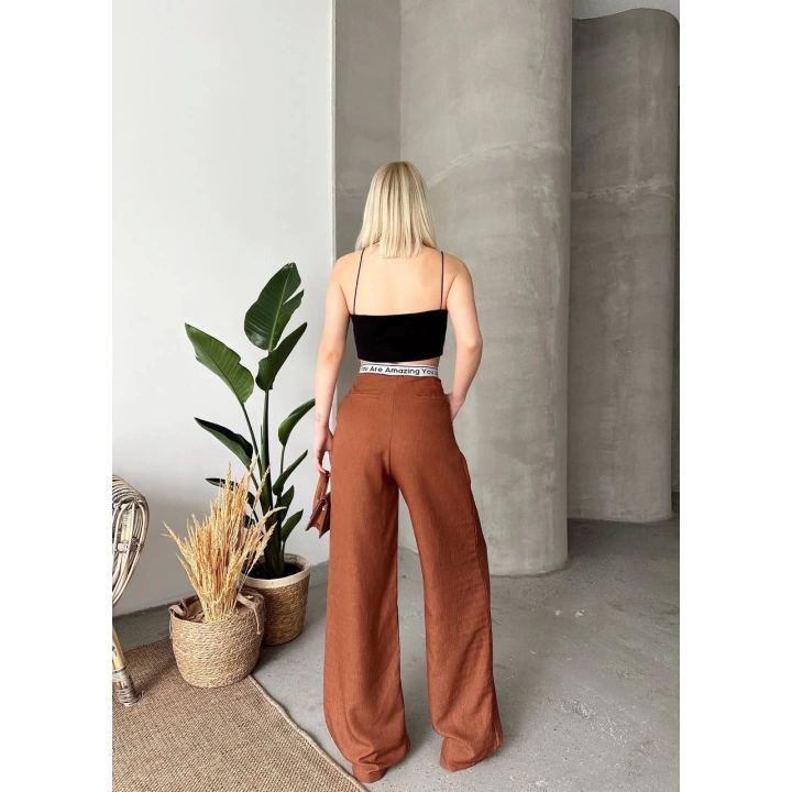 Flamlı kahve pantolon