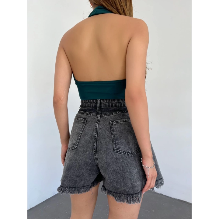 Geniş Paça Püsküllü Denim Şort