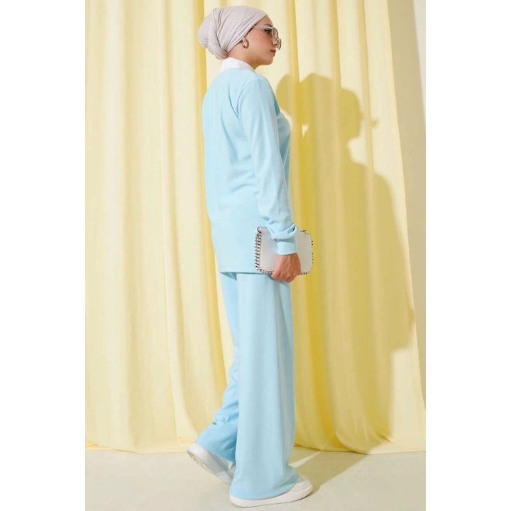 Gömlek Yaka Fitilli Salaş İkili Takım Buz Mavisi T4300