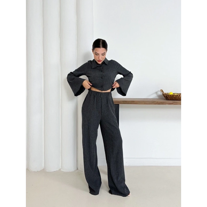 Gömlek yaka kaplama düğmeli takım antrasit st265866