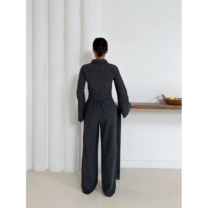 Gömlek yaka kaplama düğmeli takım antrasit st265866