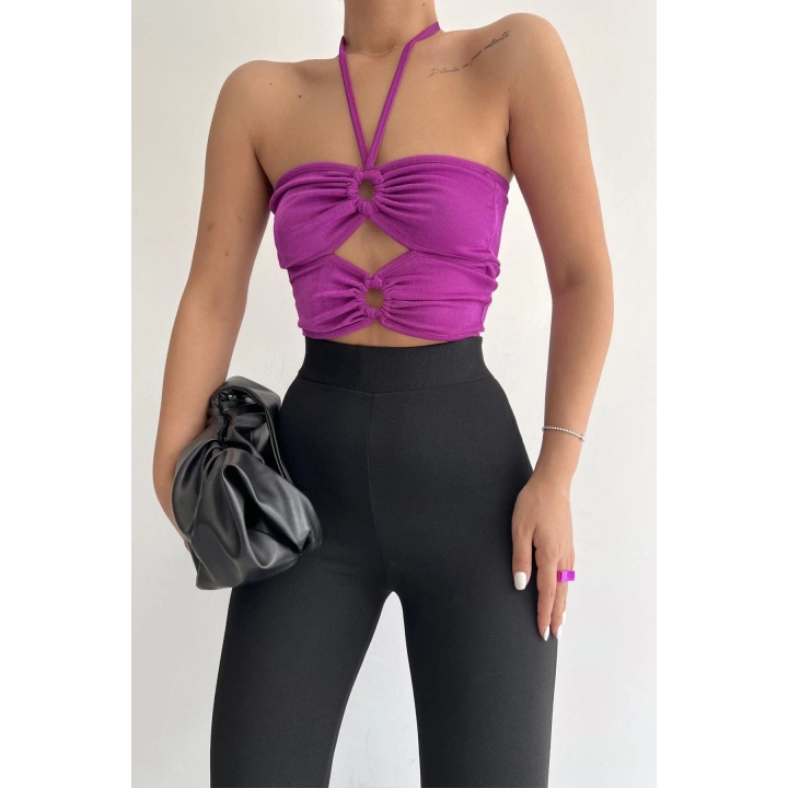 Halka Tokalı Cut Out Top Bluz Mor - 1514.9135.