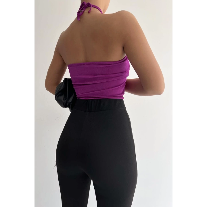 Halka Tokalı Cut Out Top Bluz Mor - 1514.9135.