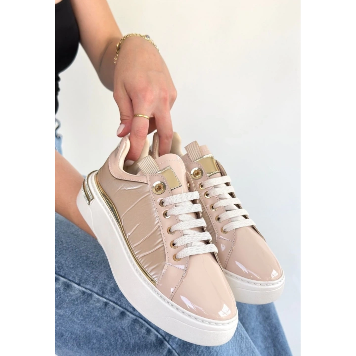 Hley Bej Rugan Paraşüt Detaylı Bağcıklı Spor Ayakkabı