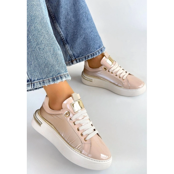 Hley Bej Rugan Paraşüt Detaylı Bağcıklı Spor Ayakkabı