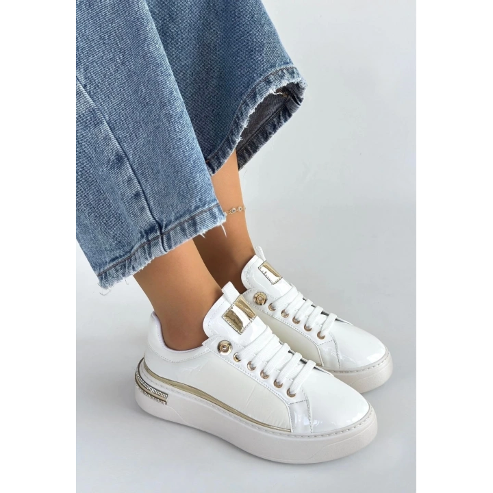 Hley Beyaz Rugan Paraşüt Detaylı Bağcıklı Spor Ayakkabı