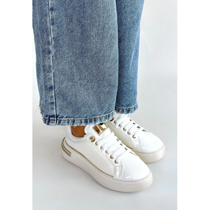 Hley Beyaz Rugan Paraşüt Detaylı Bağcıklı Spor Ayakkabı