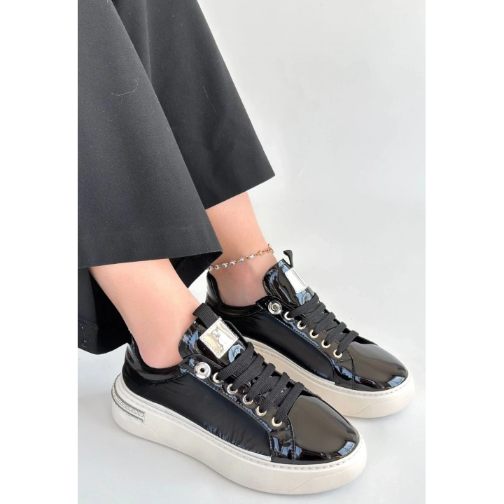 Hley Siyah Rugan Paraşüt Detaylı Bağcıklı Spor Ayakkabı