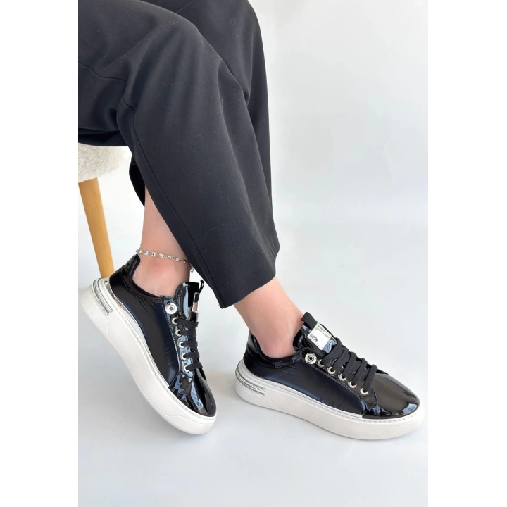 Hley Siyah Rugan Paraşüt Detaylı Bağcıklı Spor Ayakkabı