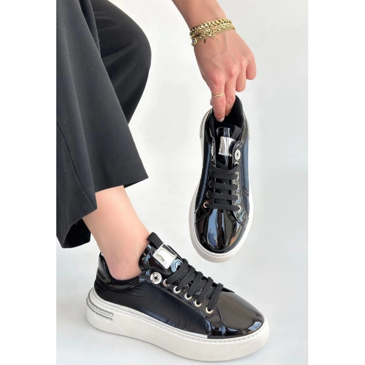 Hley Siyah Rugan Paraşüt Detaylı Bağcıklı Spor Ayakkabı