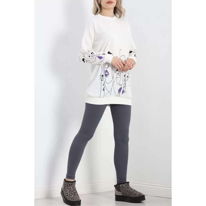 İki İplik Baskılı Tunik Sweat Ekru - 40046.555.