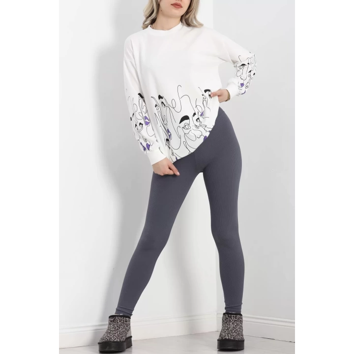 İki İplik Baskılı Tunik Sweat Ekru - 40046.555.