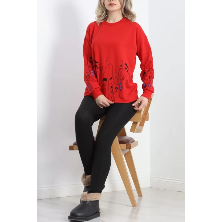 İki İplik Baskılı Tunik Sweat Kırmızı - 40046.555.