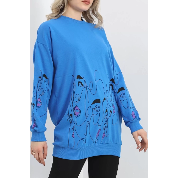 İki İplik Baskılı Tunik Sweat Mavi - 40046.555.