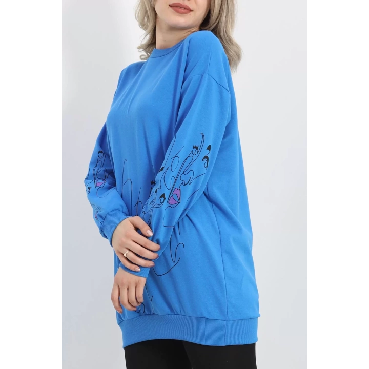 İki İplik Baskılı Tunik Sweat Mavi - 40046.555.