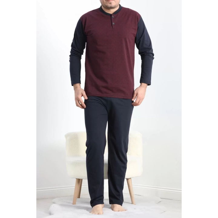 Jakarlı Erkek Pijama Takımı Bordo - 40064.1838.