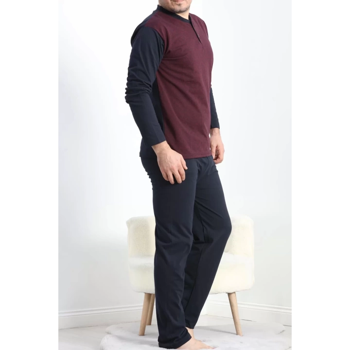 Jakarlı Erkek Pijama Takımı Bordo - 40064.1838.