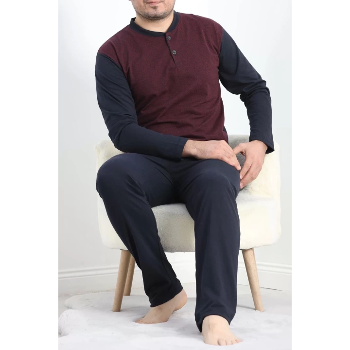 Jakarlı Erkek Pijama Takımı Bordo - 40064.1838.