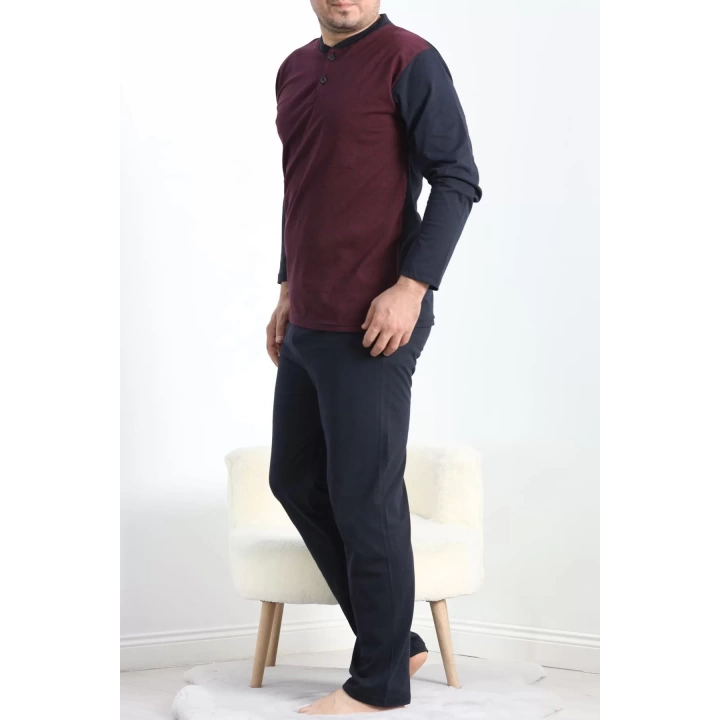 Jakarlı Erkek Pijama Takımı Bordo - 40064.1838.