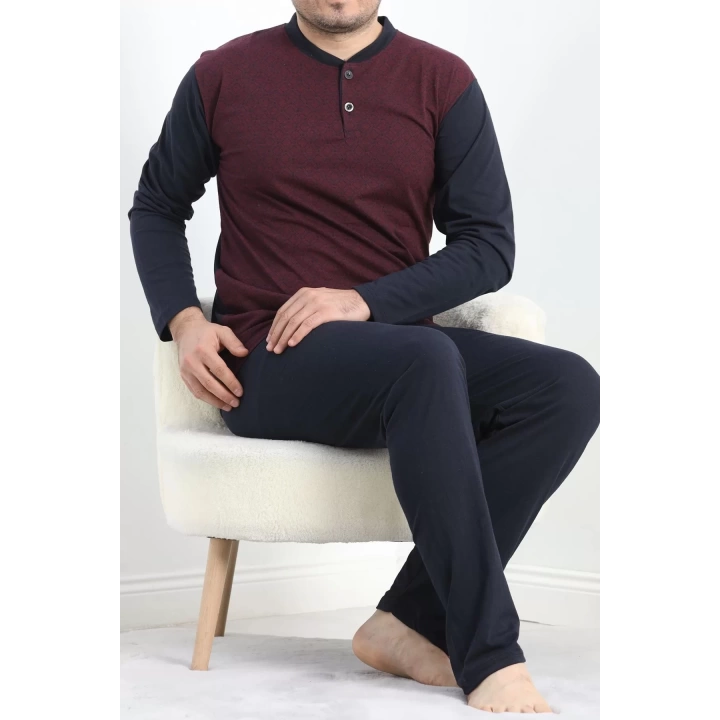 Jakarlı Erkek Pijama Takımı Bordo - 40064.1838.