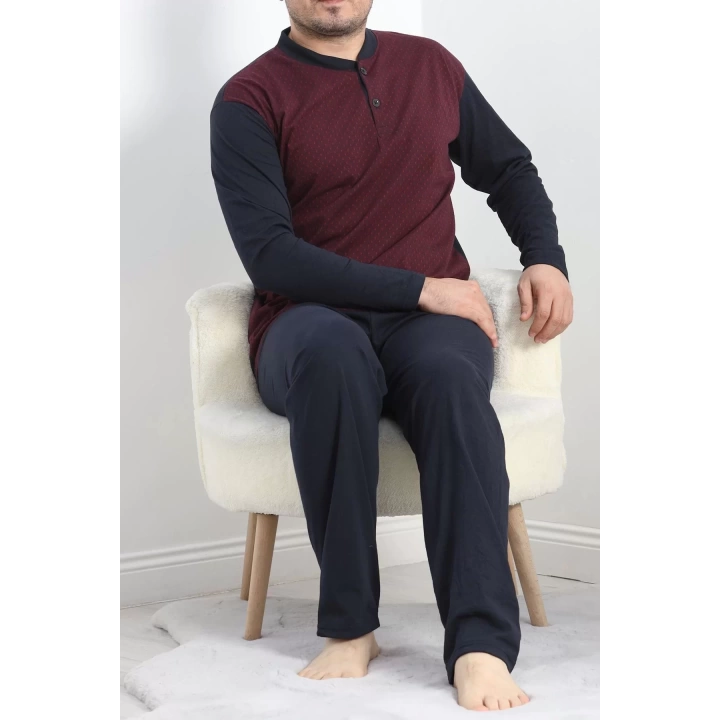 Jakarlı Erkek Pijama Takımı Bordo1 - 40064.1838.