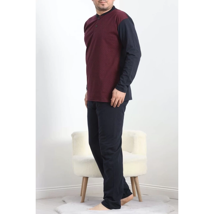 Jakarlı Erkek Pijama Takımı Bordo1 - 40064.1838.