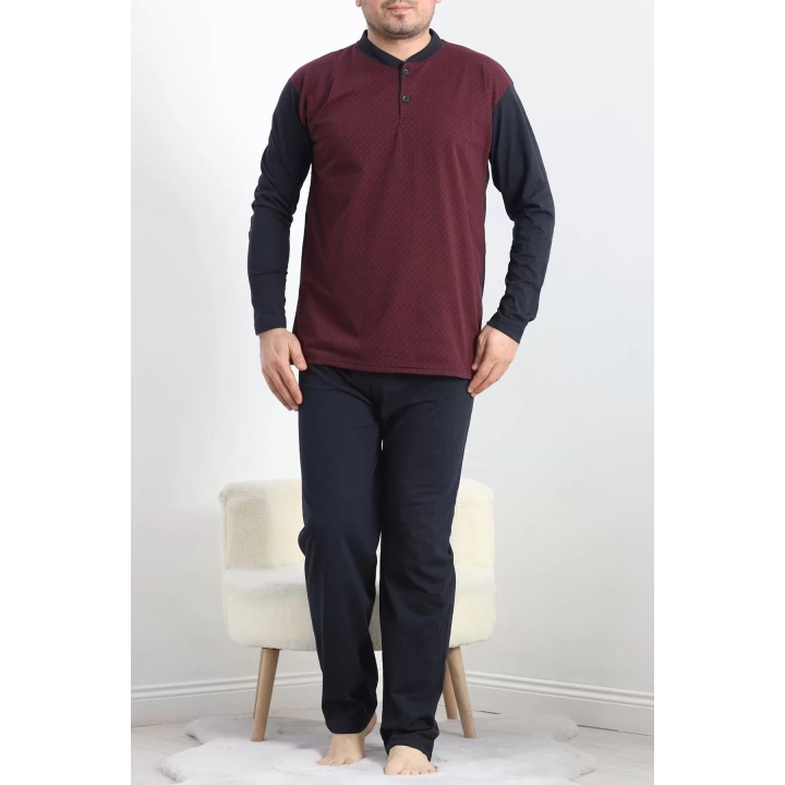 Jakarlı Erkek Pijama Takımı Bordo1 - 40064.1838.