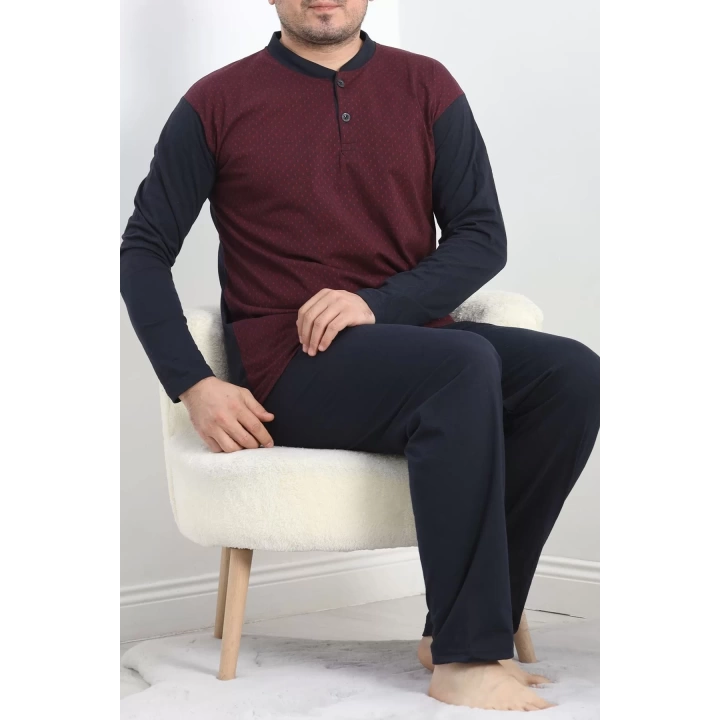 Jakarlı Erkek Pijama Takımı Bordo1 - 40064.1838.