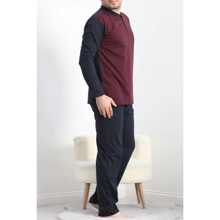 Jakarlı Erkek Pijama Takımı Bordo1 - 40064.1838.